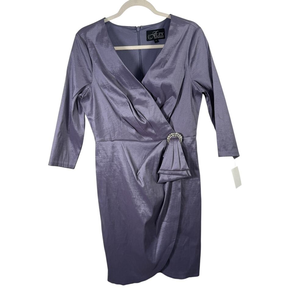 Alex Evenings Lavender Purple Satin Dress Cocktail Party Wedding Guest Womens 10 - Picture 2 of 8